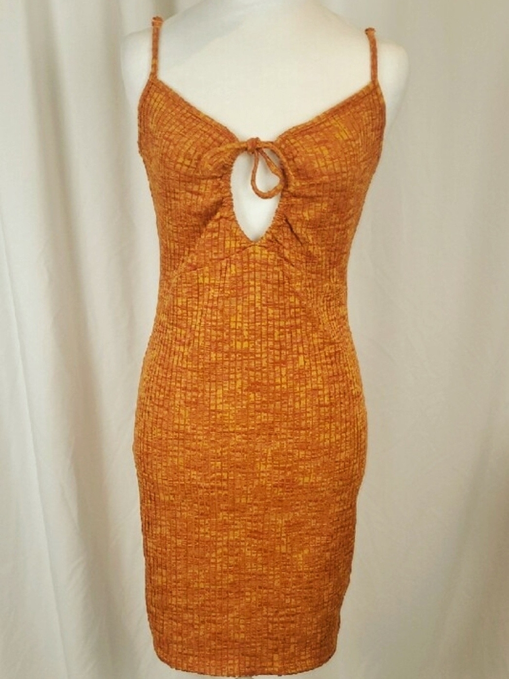 H&M EUC Ribbed Cut-Out Mini Dress Orange Medium